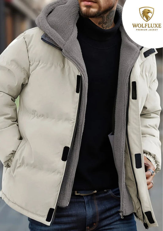 Winter Windproof Men's Faux Jacket Casual Polyester Coat with Detachable Hood Zip-Up Front Long Sleeves & Pockets Winter Clothes