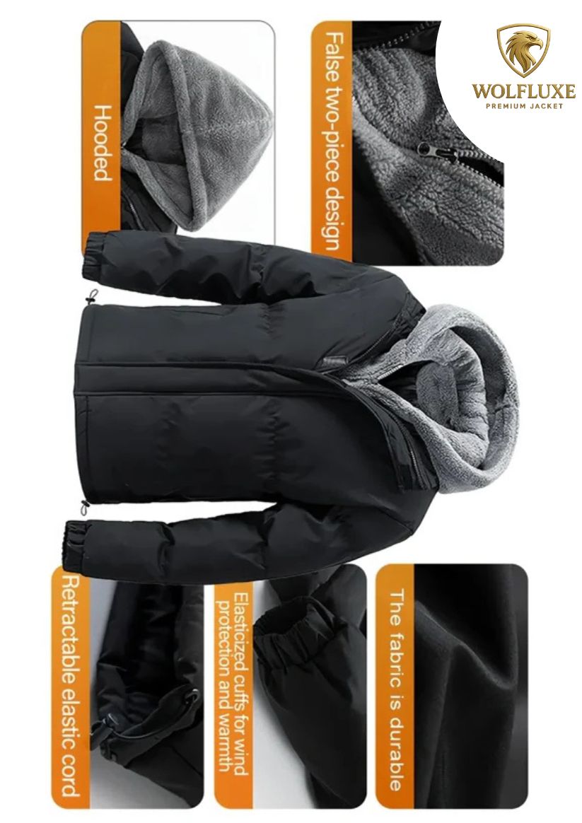 Winter Windproof Men's Faux Jacket Casual Polyester Coat with Detachable Hood Zip-Up Front Long Sleeves & Pockets Winter Clothes