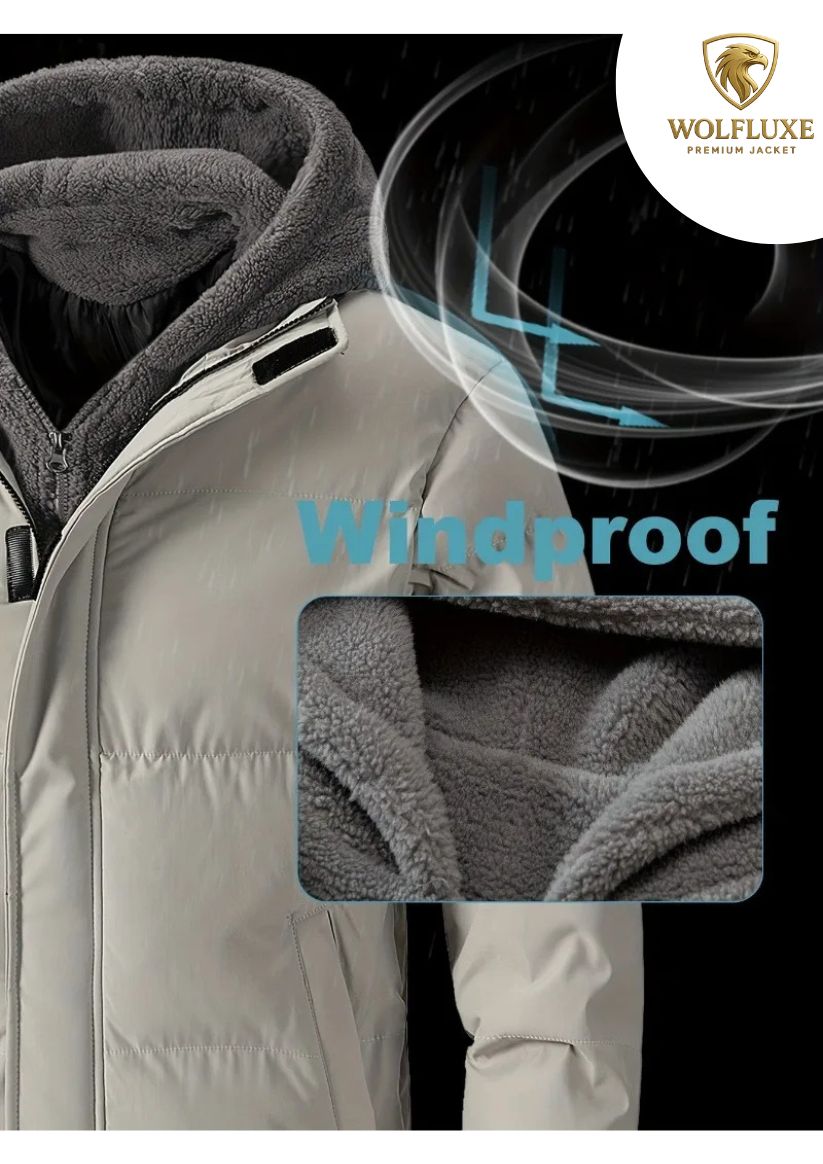 Winter Windproof Men's Faux Jacket Casual Polyester Coat with Detachable Hood Zip-Up Front Long Sleeves & Pockets Winter Clothes